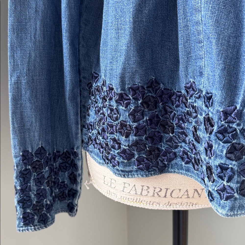 Needle & Thread pintucked embroidered denim high neck blouse EUC size small - Picture 5 of 12